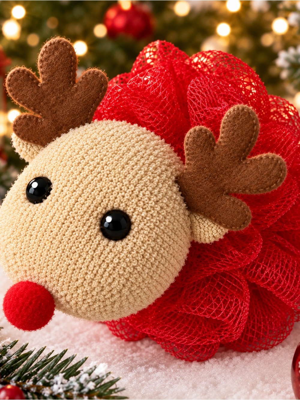 Festive Reindeer Rudolph Bath Pouf - 🎄✨ Holiday Loofah